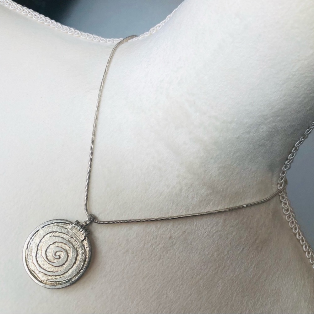 Vintage antique silver swirl pendant on chain necklace